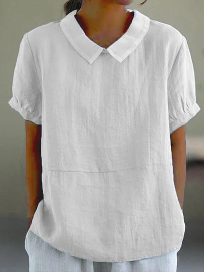 Gleame Linnen Blouse voor Dames – Ademend Shirt met opstaande kraag en korte mouwen
