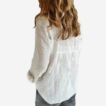 Gleame.-Topjes &amp; Shirts-Gleame Linnen Dames Blouse – Ademend &amp; Casual lange mouwen overhemd
