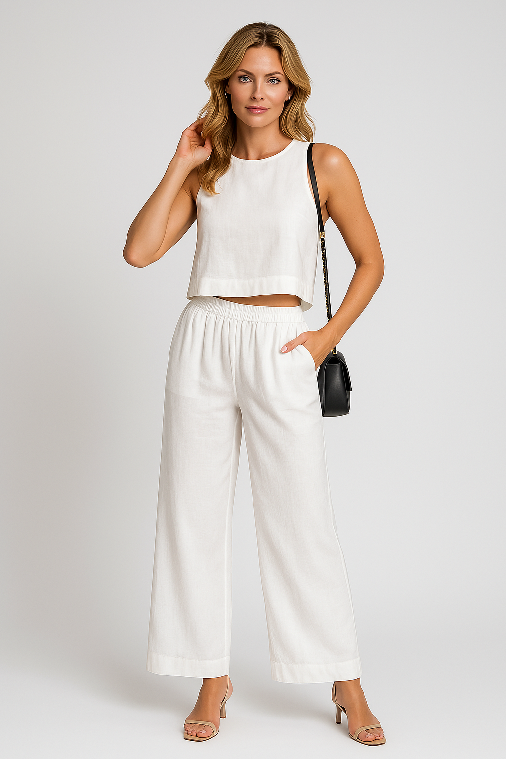 Gleame Linnen Tweedelige Set – Luchtige tweedelige outfit van linnen broek en top