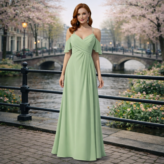 Gleame | Dames Maxi Jurk A-Lijn V-Hals Plissé Elegante Pasvorm