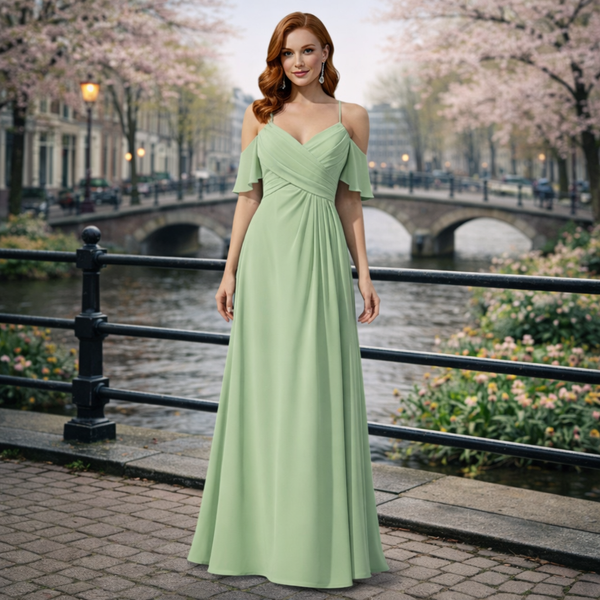 Gleame | Dames Maxi Jurk A-Lijn V-Hals Plissé Elegante Pasvorm