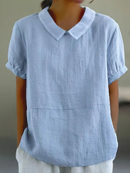 Gleame Linnen Blouse voor Dames – Ademend Shirt met opstaande kraag en korte mouwen
