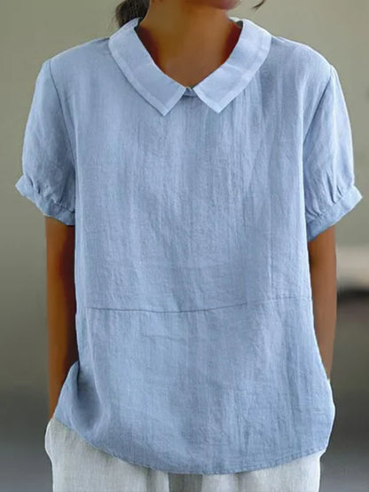 Gleame Linnen Blouse voor Dames – Ademend Shirt met opstaande kraag en korte mouwen