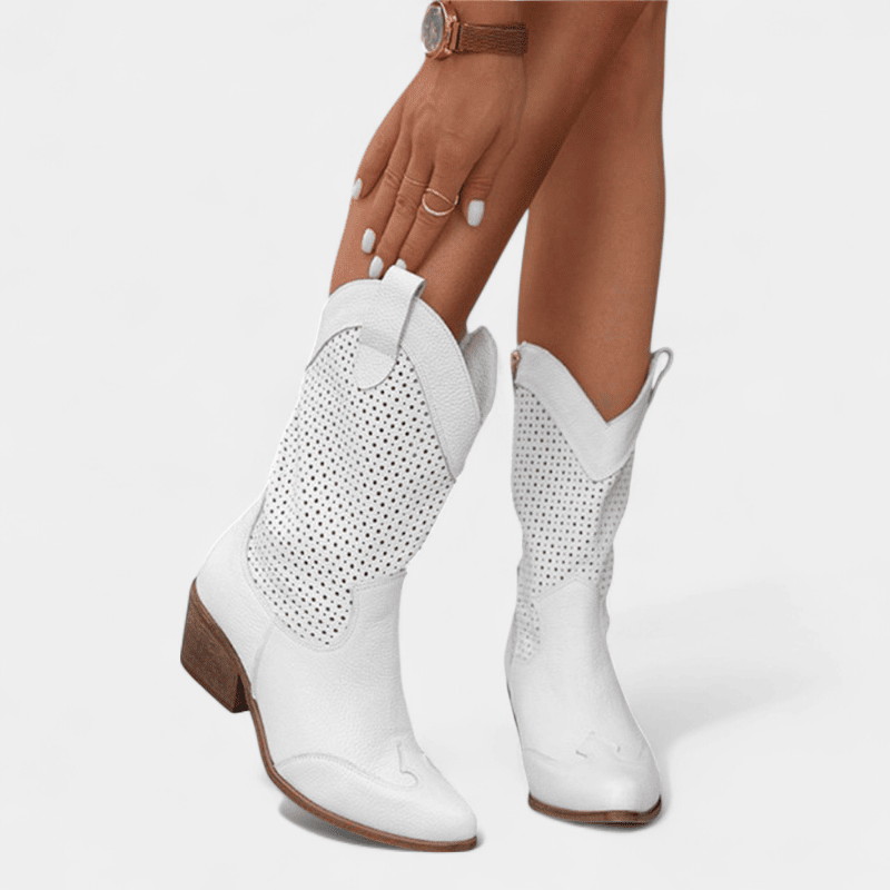 Gleame.-BOOTS-Gleame Laarzen - Cowboylaarzen met lage hak en geperforeerd design