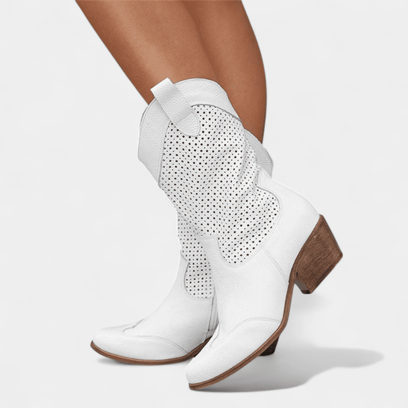 Gleame.-BOOTS-Gleame Laarzen - Cowboylaarzen met lage hak en geperforeerd design