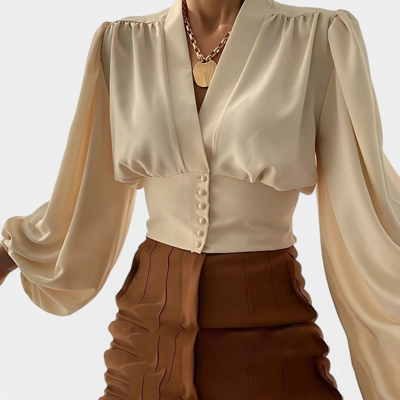 Gleame.-Blazers &amp; Blouses-Gleame Blouse - Classic hipline blouse voor vrouwen met V-hals