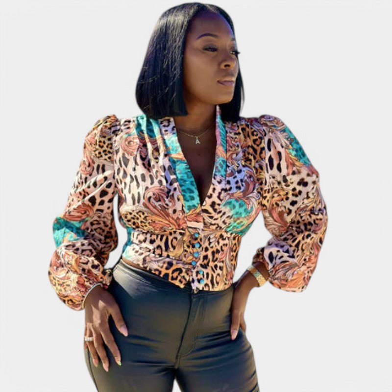 Gleame.-Blazers &amp; Blouses-Gleame Blouse - Classic hipline blouse voor vrouwen met V-hals