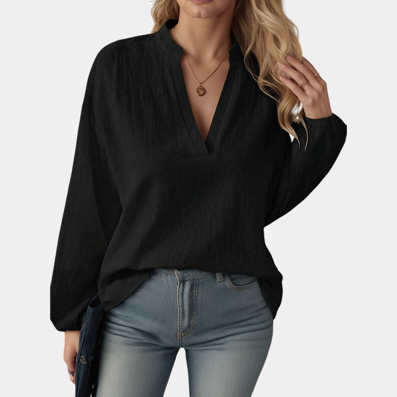 Gleame.-Blazers &amp; Blouses-Gleame Blouse - Elegante V-hals blouse met lange mouwen