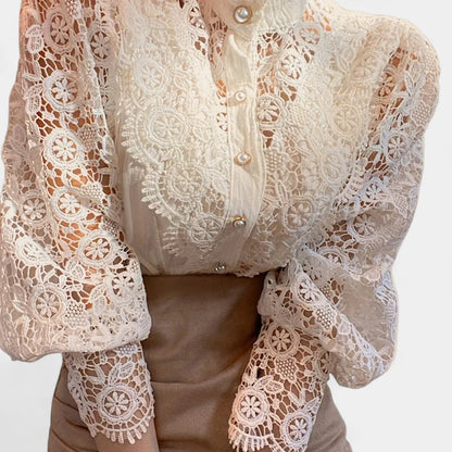 Gleame.-Blazers &amp; Blouses-Gleame Blouse - Elegante blouse met kanten mouwen voor dames
