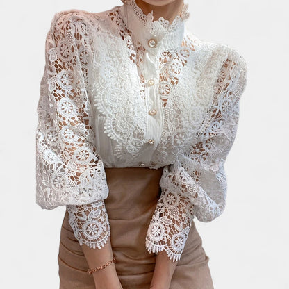 Gleame.-Blazers &amp; Blouses-Gleame Blouse - Elegante blouse met kanten mouwen voor dames