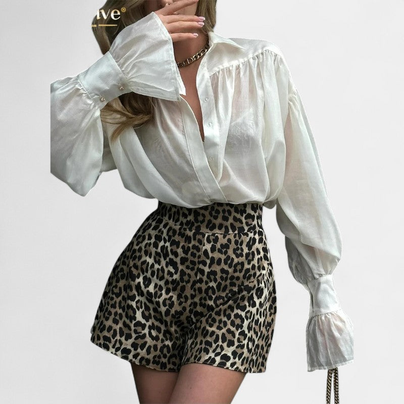 Gleame.-Blazers &amp; Blouses-Gleame Blouse - Elegante luxe dames blouse met lange pofmouwen