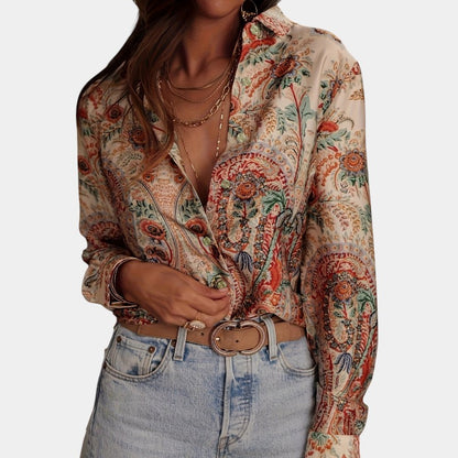 Gleame.-Blazers &amp; Blouses-Gleame Blouse - Elegante polyester paisley blouse met kraag en knopen