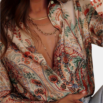 Gleame.-Blazers &amp; Blouses-Gleame Blouse - Elegante polyester paisley blouse met kraag en knopen