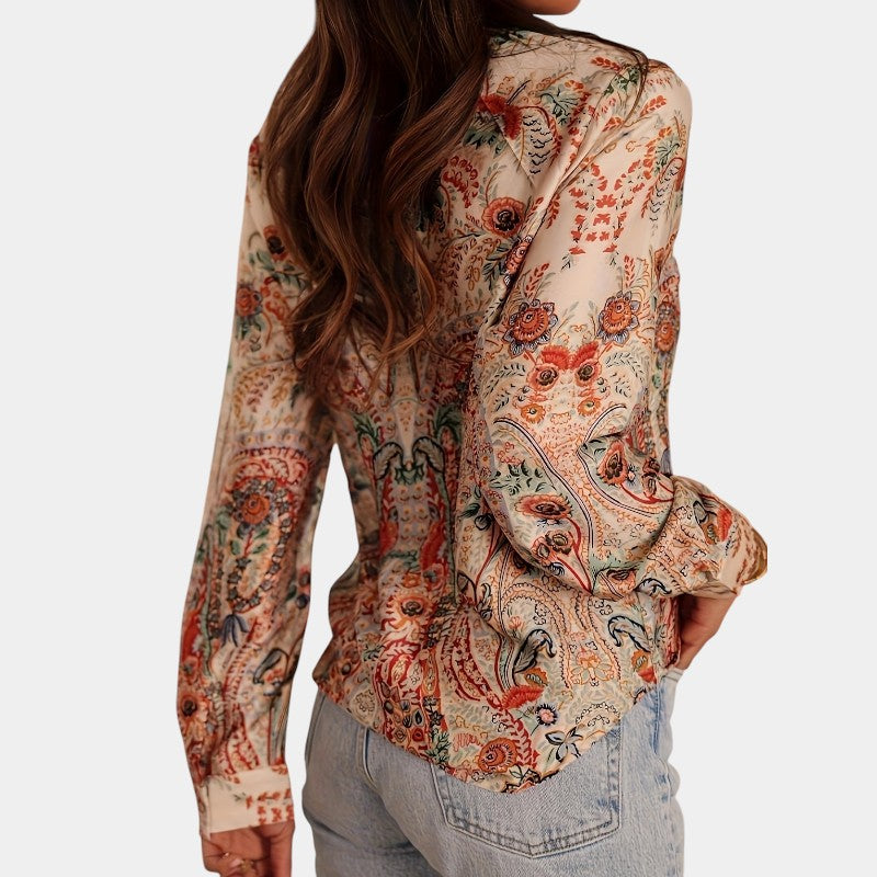 Gleame.-Blazers &amp; Blouses-Gleame Blouse - Elegante polyester paisley blouse met kraag en knopen