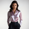 Gleame.-Blazers & Blouses-Gleame Blouse - Elegante zwarte satijnen blouse met lange mouwen