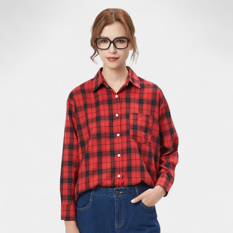 Gleame.-Blazers & Blouses-Gleame Blouse - Geruite dames blouse met lange mouwen