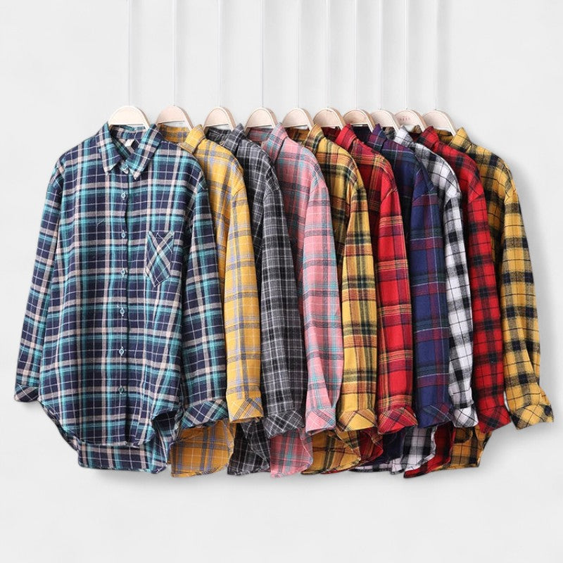 Gleame.-Blazers & Blouses-Gleame Blouse - Geruite dames blouse met lange mouwen