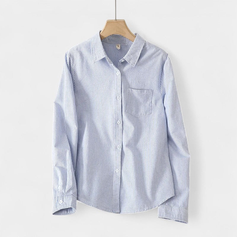  Gleame.-Blazers &amp; Blouses-Gleame Blouse - Gestreepte dames katoen linnen blouse met lange mouwen