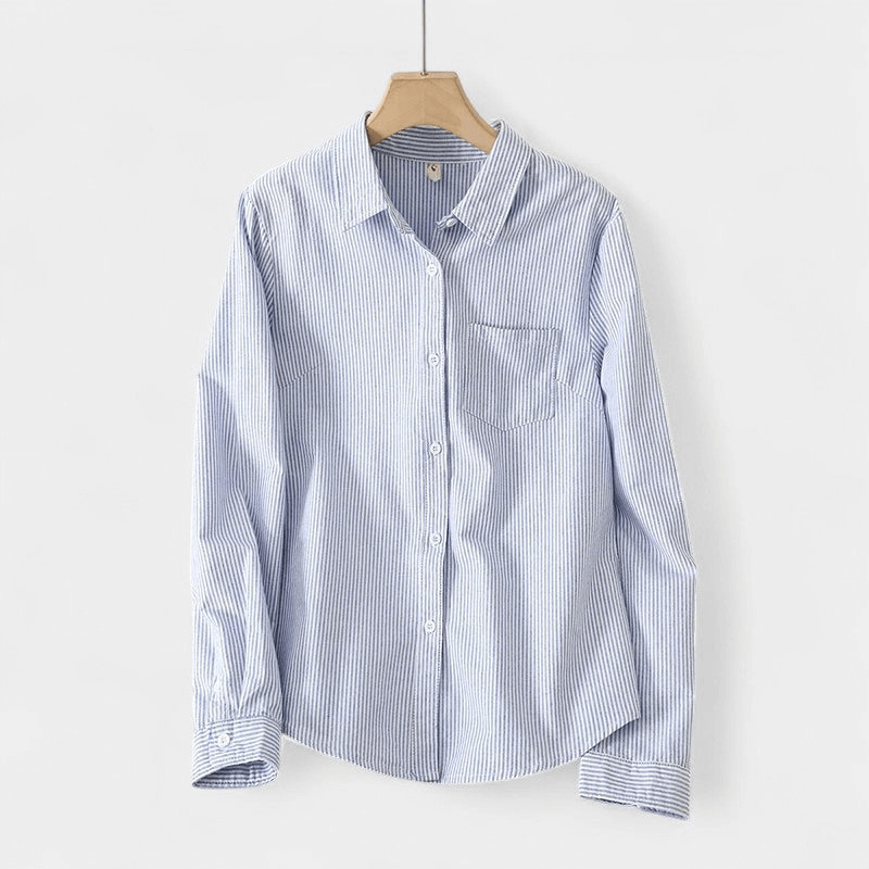 Gleame Blouse - Gestreepte dames katoen linnen blouse met lange mouwen