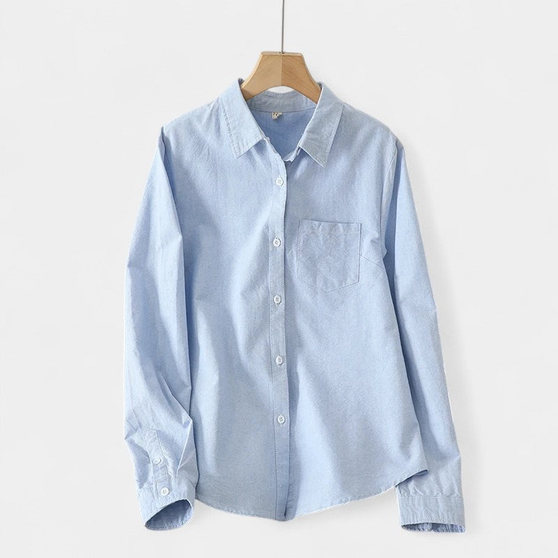  Gleame.-Blazers &amp; Blouses-Gleame Blouse - Gestreepte dames katoen linnen blouse met lange mouwen