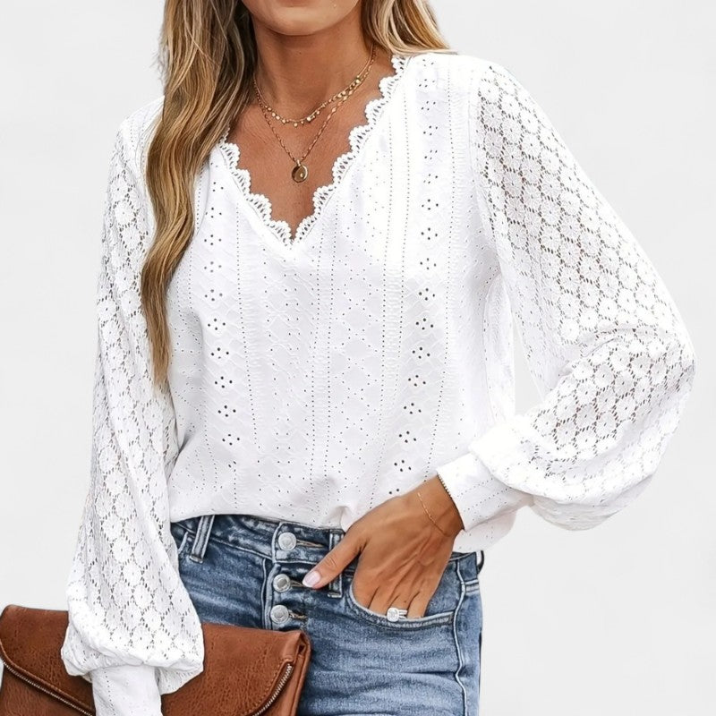 Gleame.-Blazers &amp; Blouses-Gleame Casual Shirt - Dames langwerpige V-hals met lange mouwen