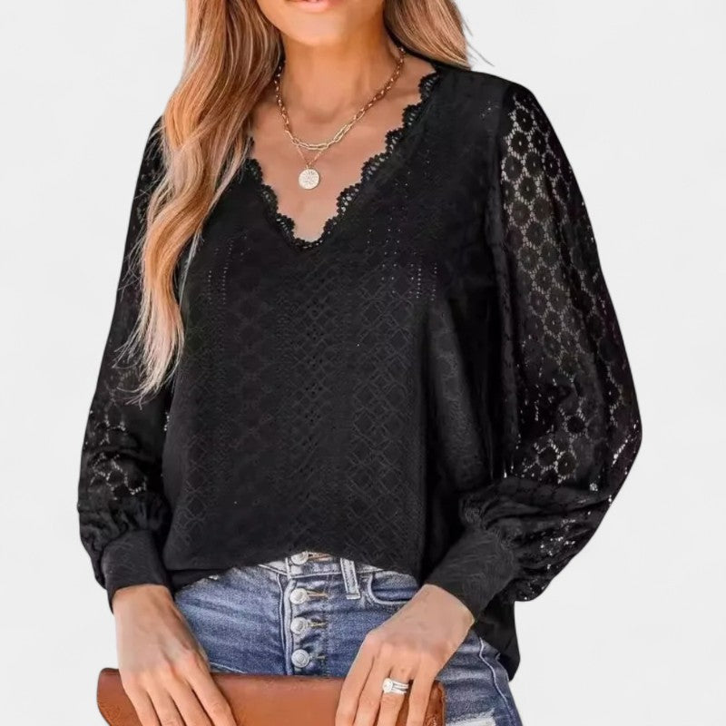 Gleame.-Blazers &amp; Blouses-Gleame Casual Shirt - Dames langwerpige V-hals met lange mouwen