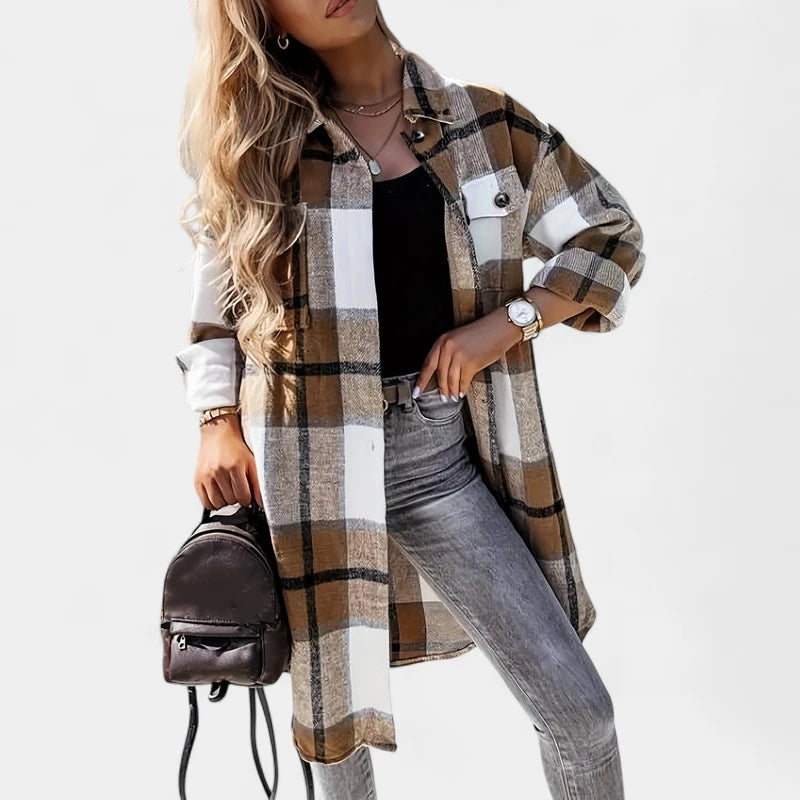 Gleame.-Blazers &amp; Blouses-Gleame Jas - Lange jas met knoopsluiting en flapzakken voor dames