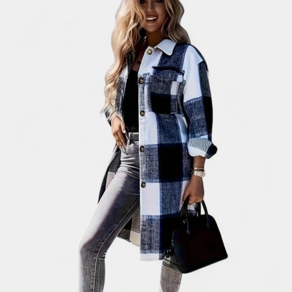 Gleame.-Blazers &amp; Blouses-Gleame Jas - Lange jas met knoopsluiting en flapzakken voor dames