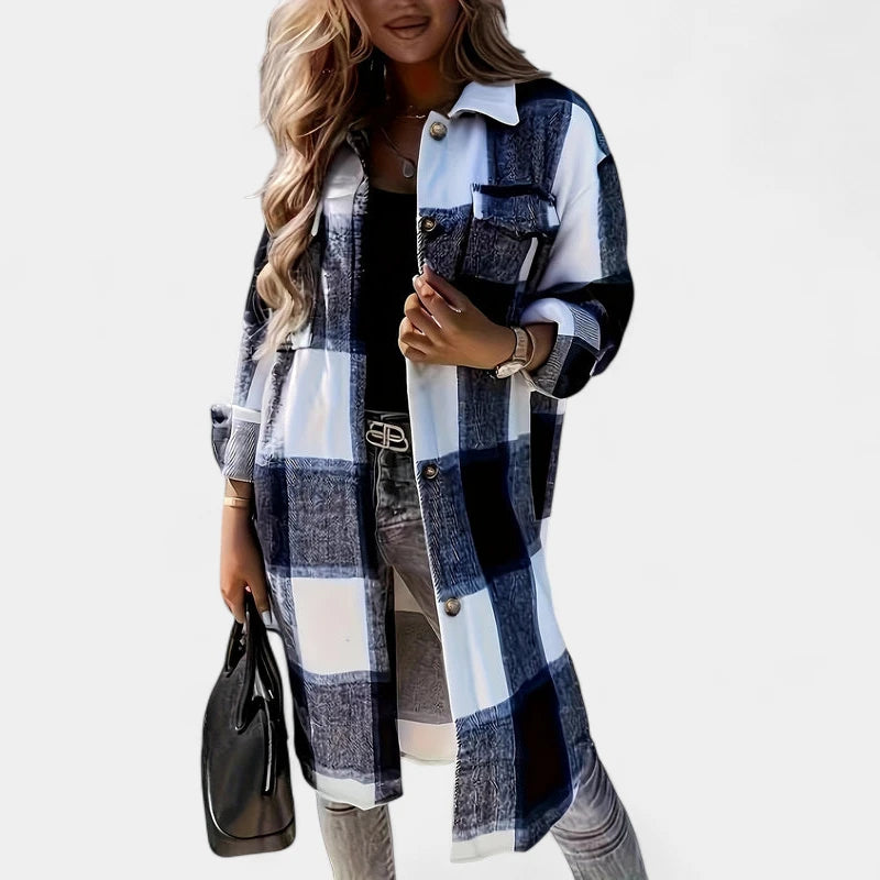 Gleame.-Blazers &amp; Blouses-Gleame Jas - Lange jas met knoopsluiting en flapzakken voor dames
