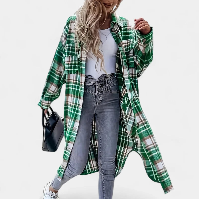 Gleame.-Blazers &amp; Blouses-Gleame Jas - Lange jas met knoopsluiting en flapzakken voor dames