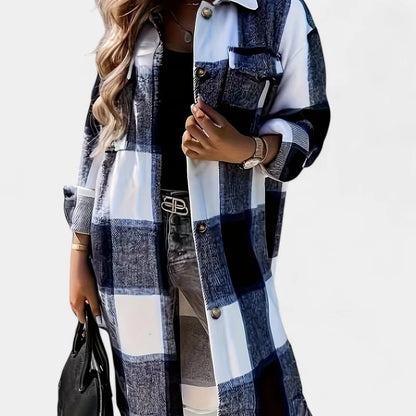 Gleame.-Blazers &amp; Blouses-Gleame Jas - Lange jas met knoopsluiting en flapzakken voor dames