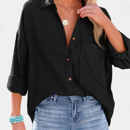 Gleame.-Blazers &amp; Blouses-Gleame Shirt - Casual V-hals longsleeve blouse met knopen voor dames