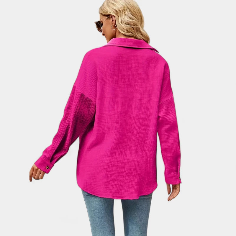 Gleame.-Blazers &amp; Blouses-Gleame Shirt - Casual V-hals longsleeve blouse met knopen voor dames