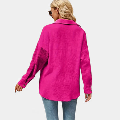 Gleame.-Blazers &amp; Blouses-Gleame Shirt - Casual V-hals longsleeve blouse met knopen voor dames