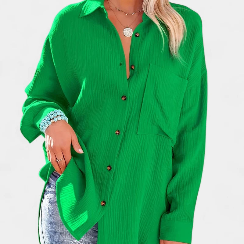 Gleame.-Blazers &amp; Blouses-Gleame Shirt - Casual V-hals longsleeve blouse met knopen voor dames