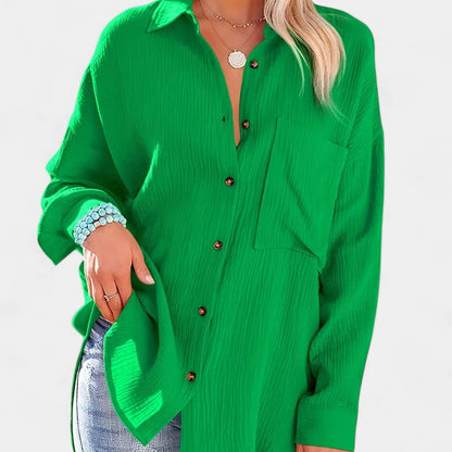 Gleame.-Blazers &amp; Blouses-Gleame Shirt - Casual V-hals longsleeve blouse met knopen voor dames