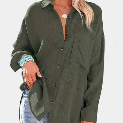 Gleame.-Blazers &amp; Blouses-Gleame Shirt - Casual V-hals longsleeve blouse met knopen voor dames
