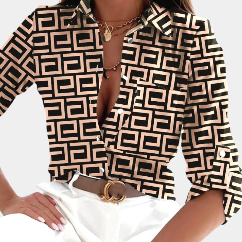 Gleame.-Blazers &amp; Blouses-Gleame Shirt - Dames shirt met lange mouwen en print
