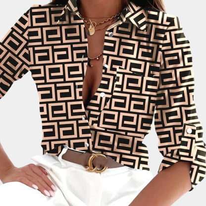 Gleame.-Blazers &amp; Blouses-Gleame Shirt - Dames shirt met lange mouwen en print