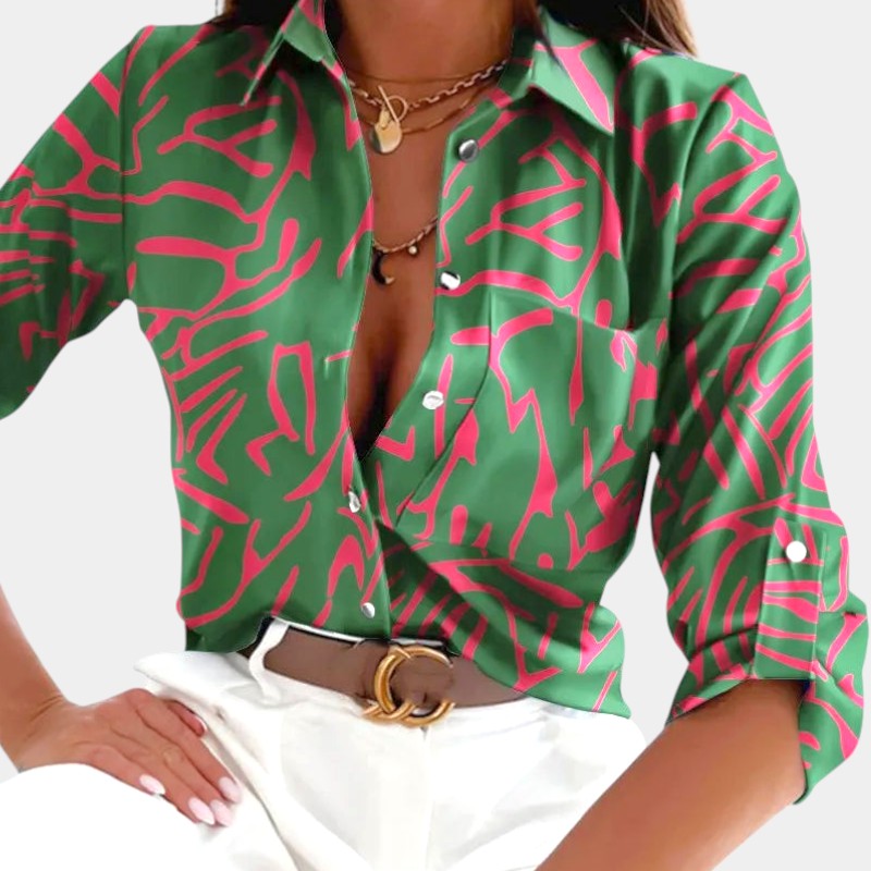 Gleame.-Blazers &amp; Blouses-Gleame Shirt - Dames shirt met lange mouwen en print