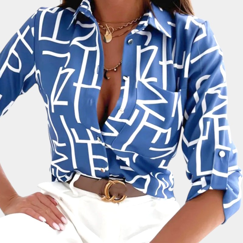 Gleame.-Blazers &amp; Blouses-Gleame Shirt - Dames shirt met lange mouwen en print
