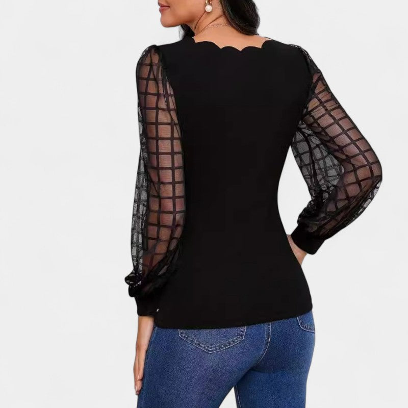 Gleame.-Blazers &amp; Blouses-Gleame T-shirt - V-hals lange mouw slim fit voor dames