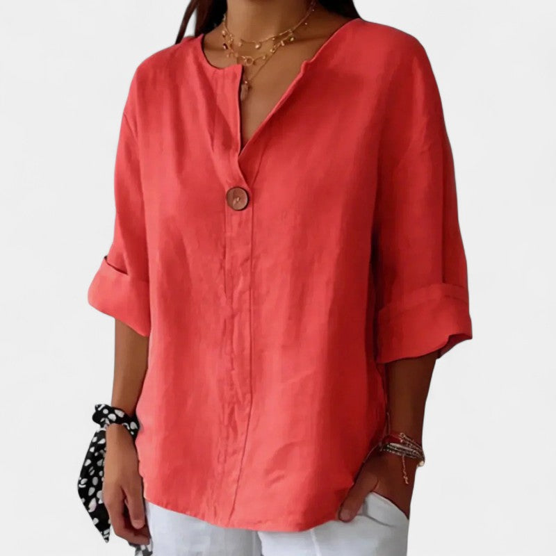 Gleame.-Blazers &amp; Blouses-Gleame Tops - Losse V-hals knoop tops voor dames