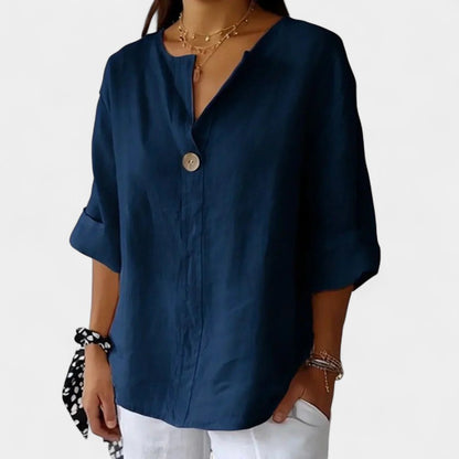Gleame.-Blazers &amp; Blouses-Gleame Tops - Losse V-hals knoop tops voor dames