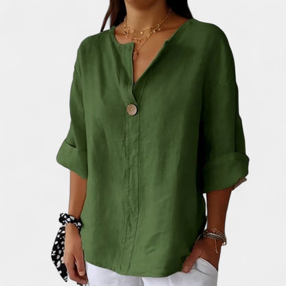 Gleame.-Blazers &amp; Blouses-Gleame Tops - Losse V-hals knoop tops voor dames