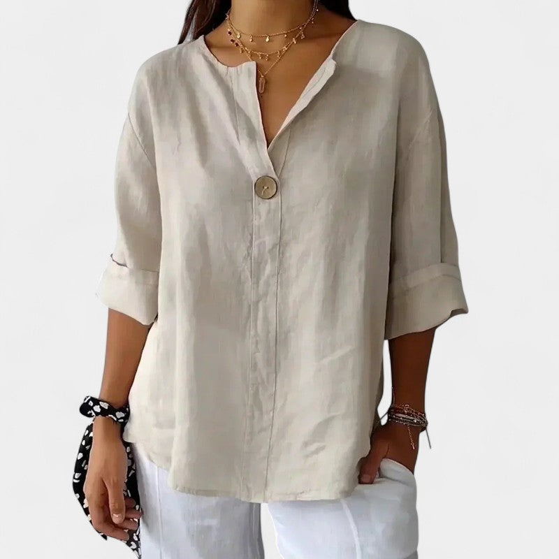 Gleame.-Blazers &amp; Blouses-Gleame Tops - Losse V-hals knoop tops voor dames