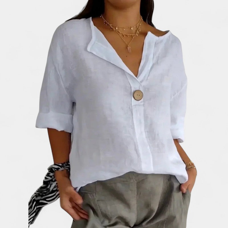Gleame.-Blazers &amp; Blouses-Gleame Tops - Losse V-hals knoop tops voor dames