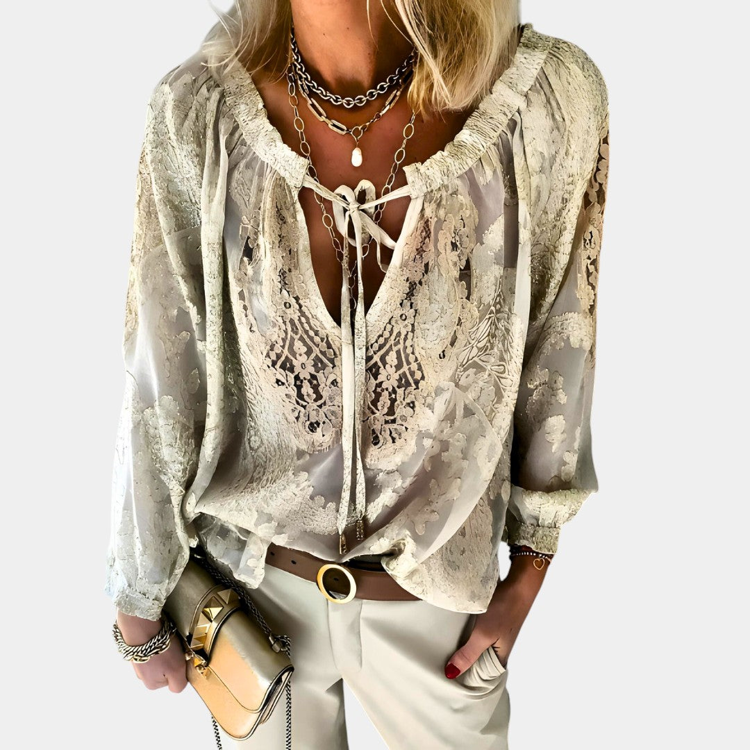 Gleame.-Blazers &amp; Blouses-Gleame Tops - V-hals casual losse tops voor vrouwen