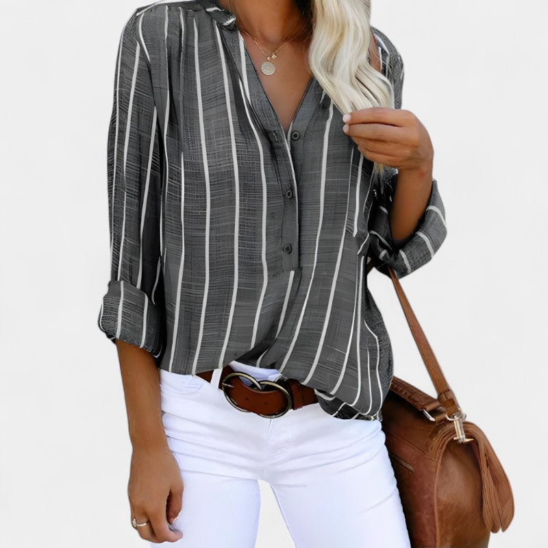 Gleame.-Blazers &amp; Blouses-Gleame Tops - V-neck langemouwige casual tops voor vrouwen