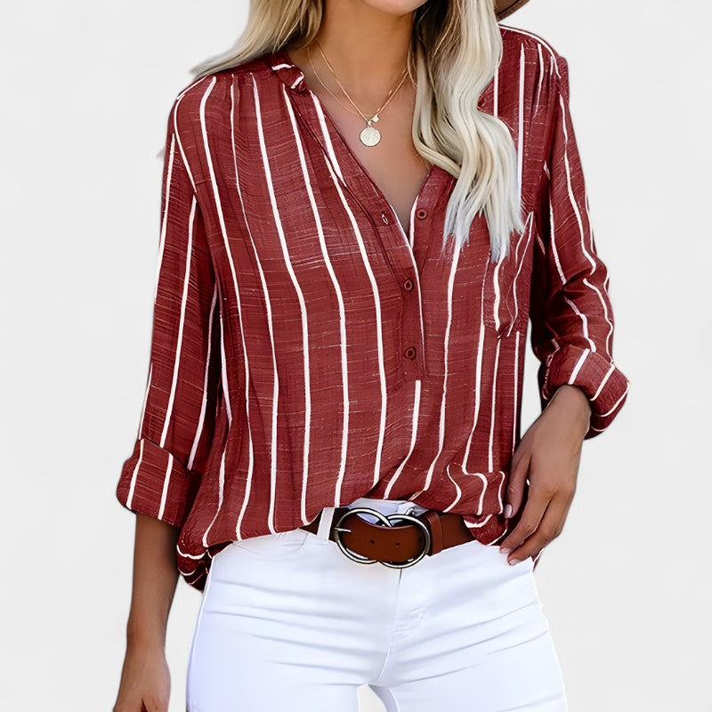 Gleame.-Blazers &amp; Blouses-Gleame Tops - V-neck langemouwige casual tops voor vrouwen